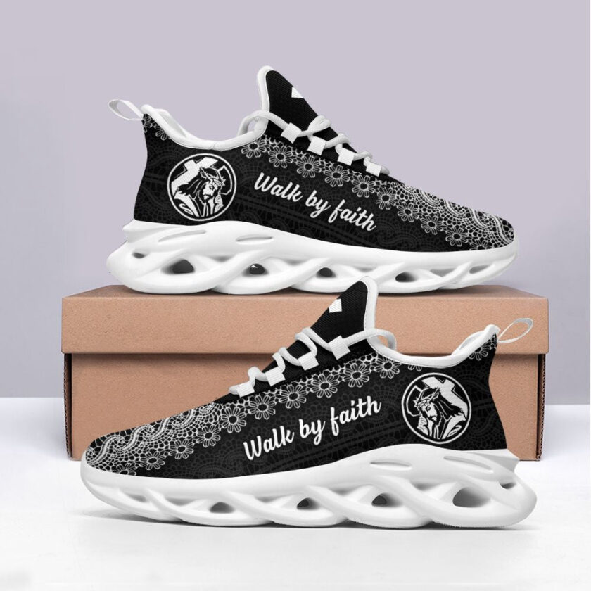 Jesus Black Walk By Faith Running Sneakers 1 Max Soul Shoes  For Men And Women - Image 3