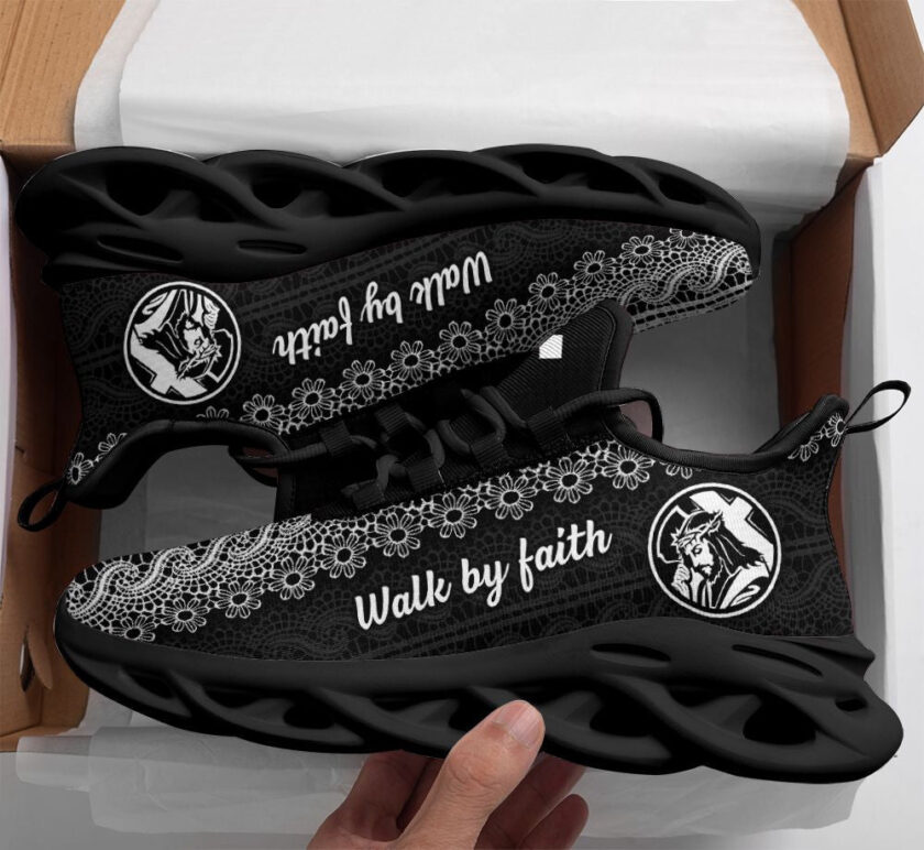 Jesus Black Walk By Faith Running Sneakers 1 Max Soul Shoes  For Men And Women - Image 2