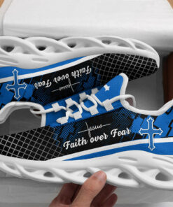 Jesus Blue Faith Over Fear Running Sneakers Max Soul Shoes  For Men And Women