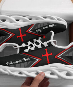 Jesus Faith Over Black Red Fear Running Sneakers Max Soul Shoes  For Men And Women