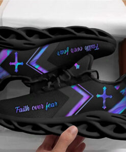 Jesus Faith Over Fear Black Running Sneakers Max Soul Shoes  For Men And Women