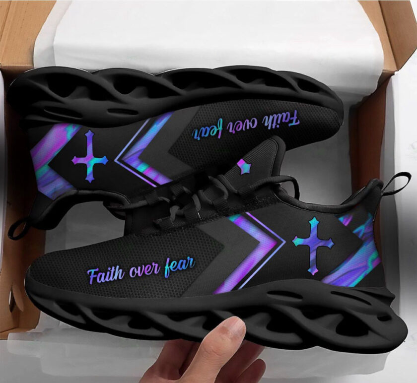 Jesus Faith Over Fear Black Running Sneakers Max Soul Shoes  For Men And Women
