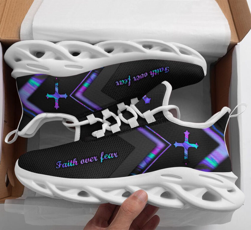 Jesus Faith Over Fear Black Running Sneakers Max Soul Shoes  For Men And Women - Image 2