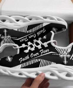 Jesus Faith Over Fear Black Running Sneakers Max Soul Shoes  For Men And Women
