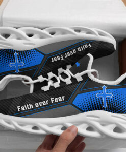 Jesus Faith Over Fear Blue Black Running Sneakers Max Soul Shoes  For Men And Women