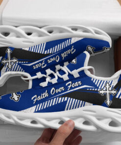 Jesus Faith Over Fear Blue Running Sneakers Max Soul Shoes  For Men And Women