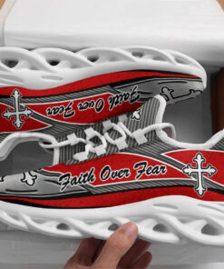 Jesus Faith Over Fear Red And Black Running Sneakers Max Soul Shoes  For Men And Women