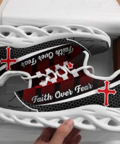 Jesus Faith Over Fear Red Black Running Sneakers Max Soul Shoes  For Men And Women