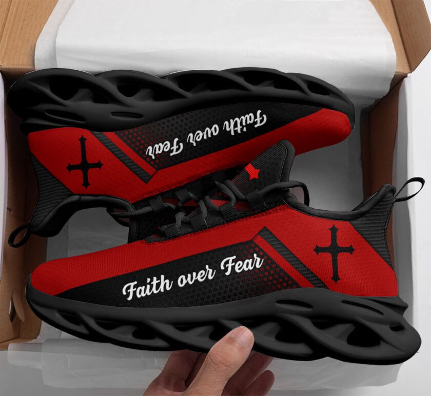 Jesus Faith Over Fear Red Running Sneakers Max Soul Shoes  For Men And Women - Image 2