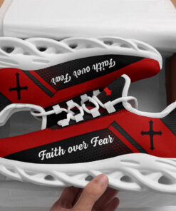 Jesus Faith Over Fear Red Running Sneakers Max Soul Shoes  For Men And Women