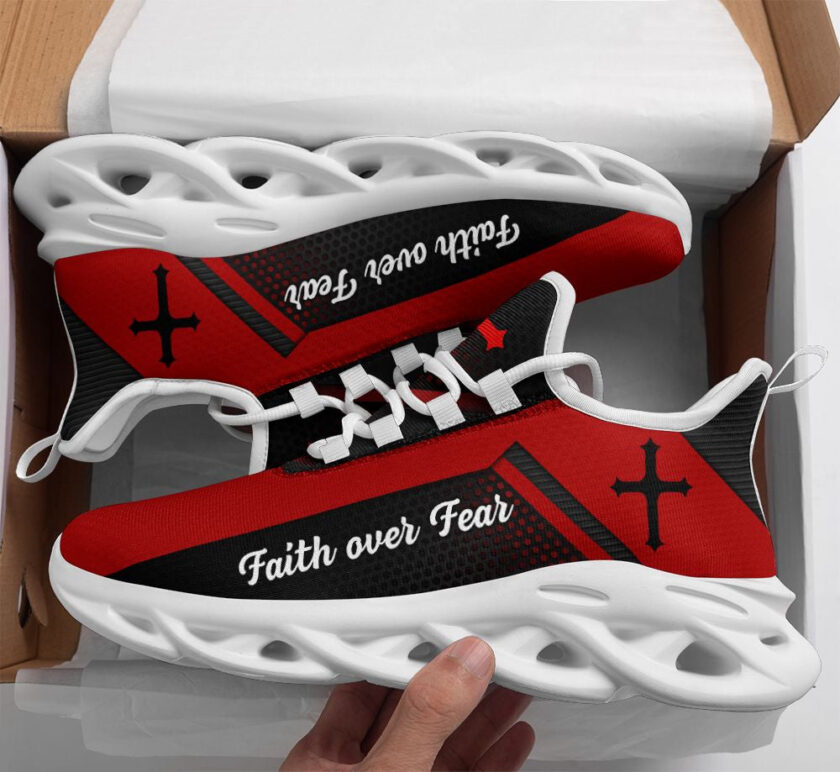 Jesus Faith Over Fear Red Running Sneakers Max Soul Shoes  For Men And Women