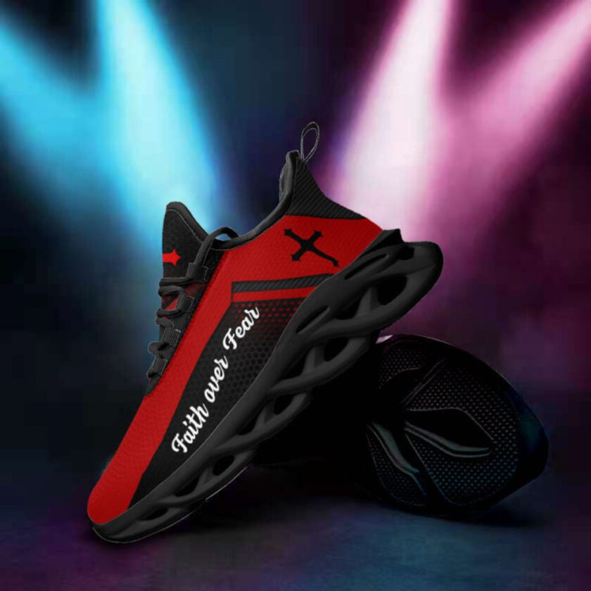 Jesus Faith Over Fear Red Running Sneakers Max Soul Shoes  For Men And Women - Image 3