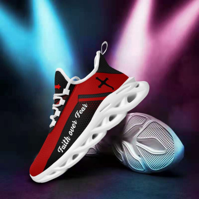 Jesus Faith Over Fear Red Running Sneakers Max Soul Shoes  For Men And Women - Image 4