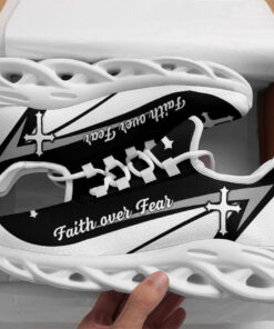 Jesus Faith Over Fear Running Sneakers Black And White Max Soul Shoes  For Men And Women