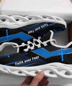 Jesus Faith Over Fear Running Sneakers Black Blue Max Soul Shoes  For Men And Women
