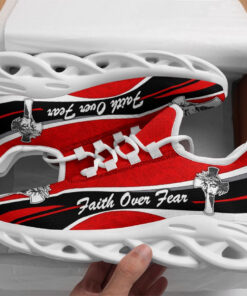 Jesus Faith Over Fear Running Sneakers Black Red Max Soul Shoes  For Men And Women