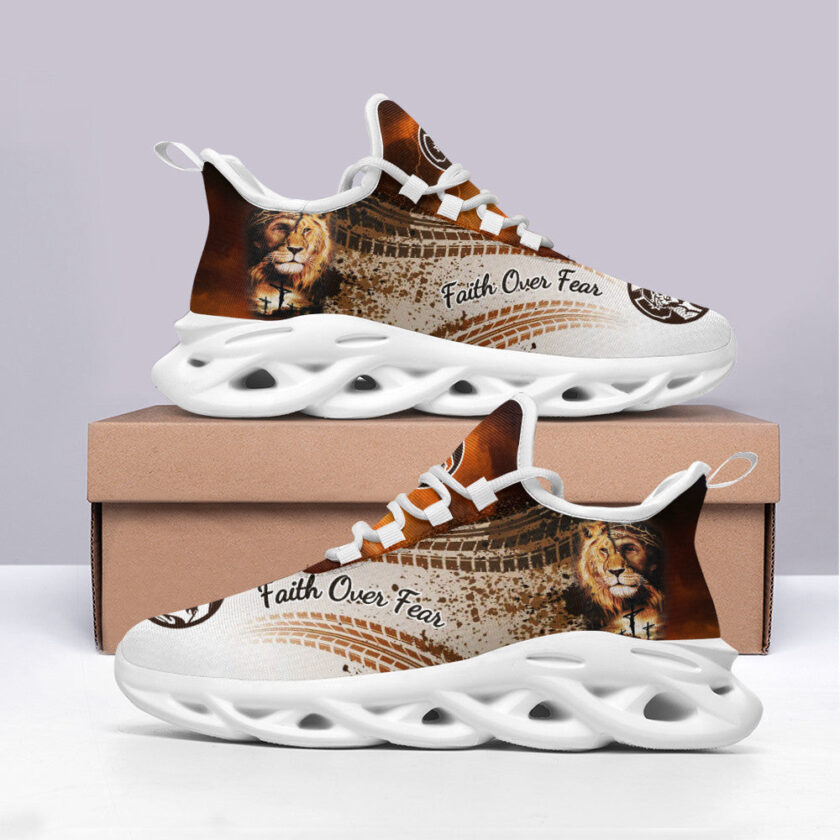Jesus Faith Over Fear Running Sneakers Black White Max Soul Shoes  For Men And Women - Image 3
