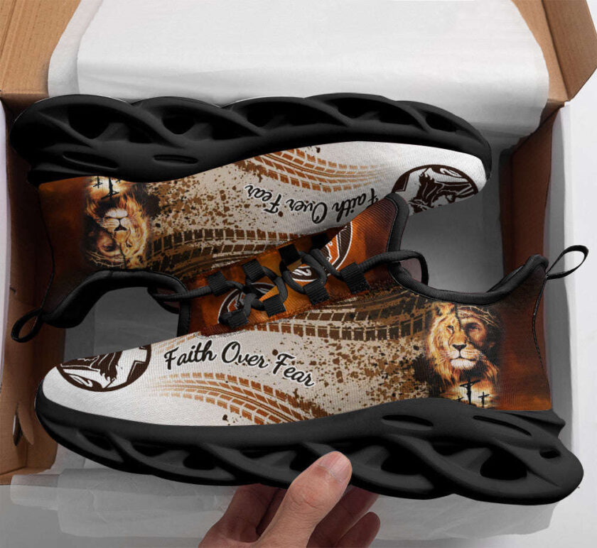 Jesus Faith Over Fear Running Sneakers Black White Max Soul Shoes  For Men And Women - Image 2