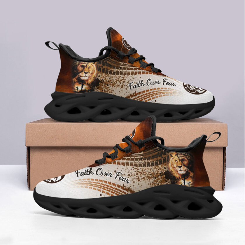 Jesus Faith Over Fear Running Sneakers Black White Max Soul Shoes  For Men And Women - Image 4