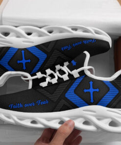 Jesus Faith Over Fear Running Sneakers Blue And Black Max Soul Shoes  For Men And Women