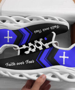 Jesus Faith Over Fear Running Sneakers Blue Black Max Soul Shoes  For Men And Women