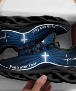 Jesus Faith Over Fear Running Sneakers Blue Max Soul Shoes  For Men And Women