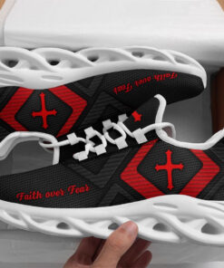 Jesus Faith Over Fear Running Sneakers Red And Black Max Soul Shoes  For Men And Women