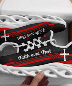 Jesus Red Black Faith Over Fear Running Sneakers Max Soul Shoes  For Men And Women