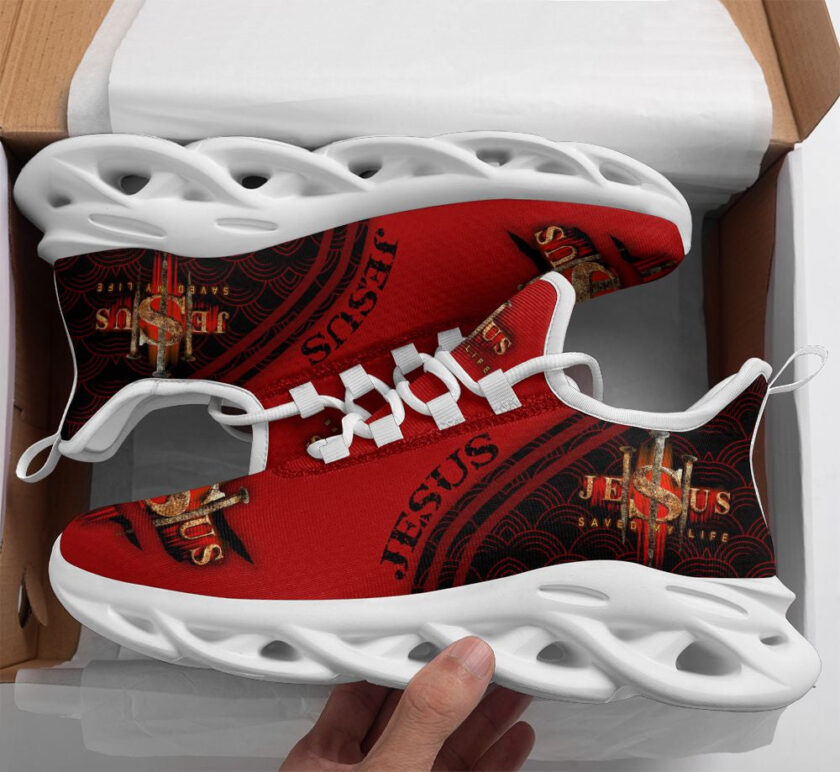 Jesus Saved My Life Red Running Sneakers Max Soul Shoes  For Men And Women
