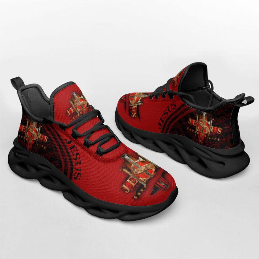 Jesus Saved My Life Red Running Sneakers Max Soul Shoes  For Men And Women - Image 2
