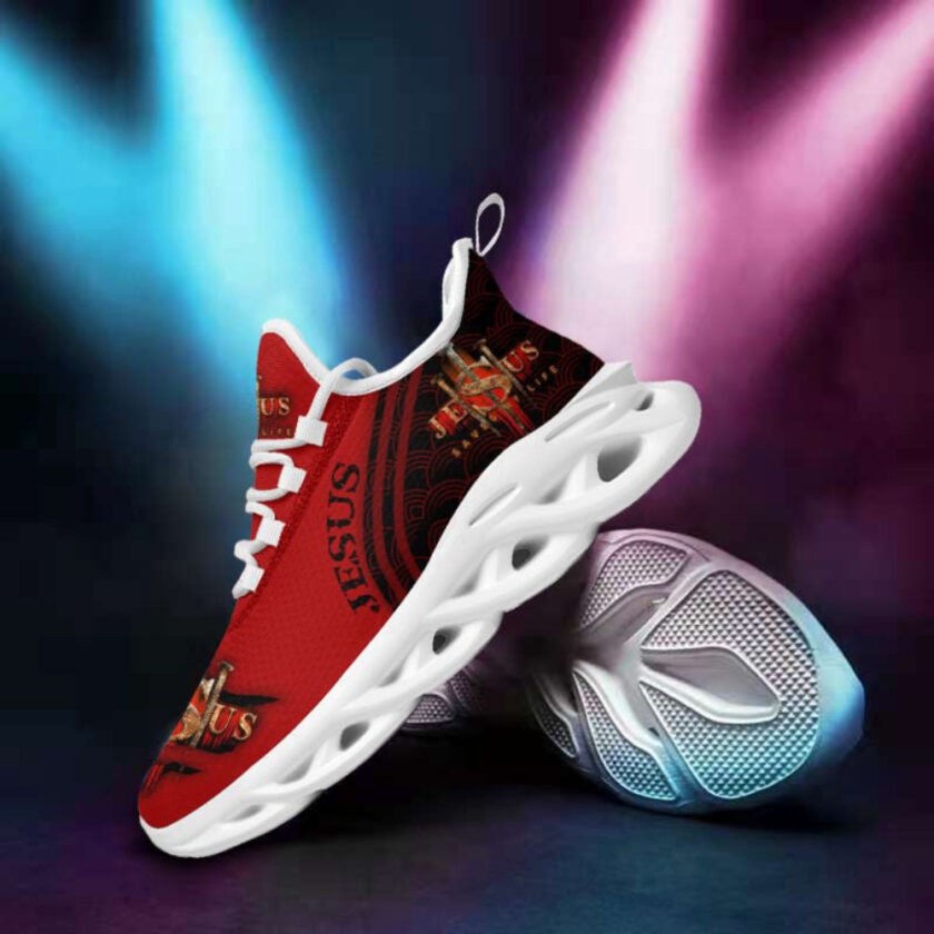 Jesus Saved My Life Red Running Sneakers Max Soul Shoes  For Men And Women - Image 5
