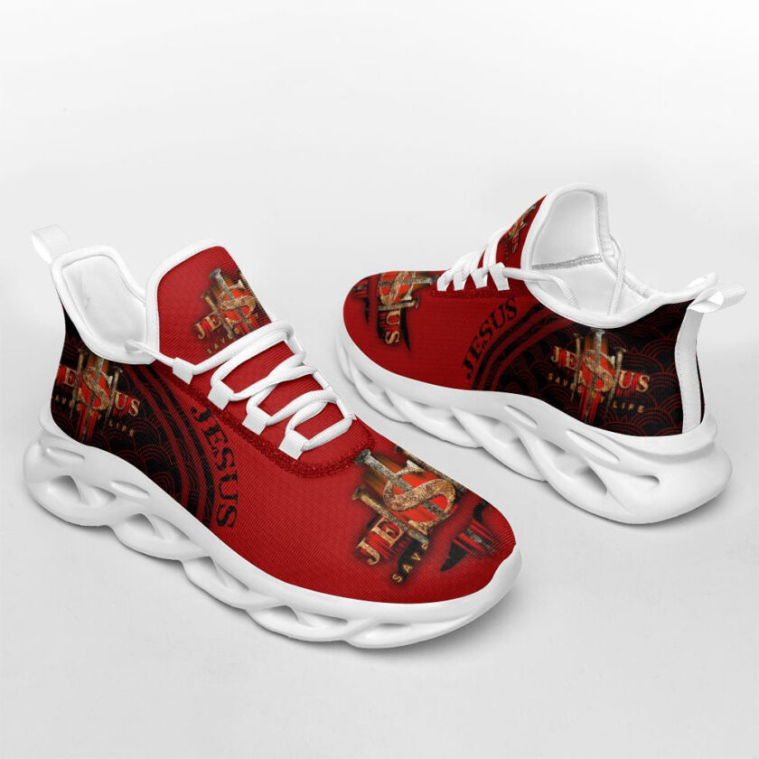 Jesus Saved My Life Red Running Sneakers Max Soul Shoes  For Men And Women - Image 3