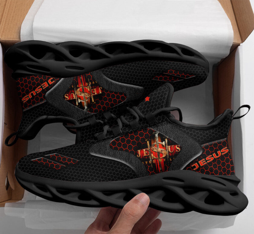 Jesus Saved My Life Running Black Sneakers Max Soul Shoes  For Men And Women - Image 2