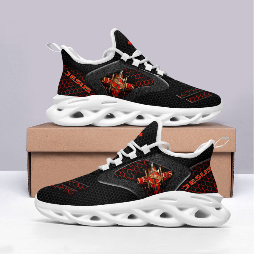 Jesus Saved My Life Running Black Sneakers Max Soul Shoes  For Men And Women - Image 3