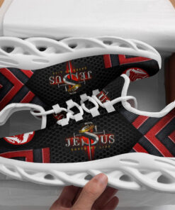 Jesus Saved My Life Running Sneakers Black And Red Max Soul Shoes  For Men And Women