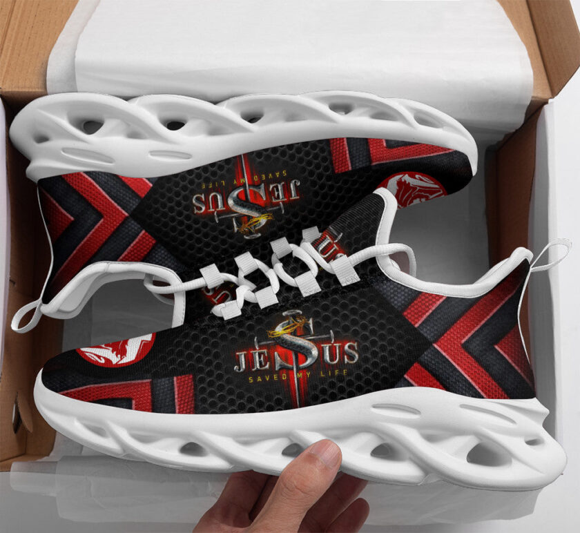 Jesus Saved My Life Running Sneakers Black And Red Max Soul Shoes  For Men And Women