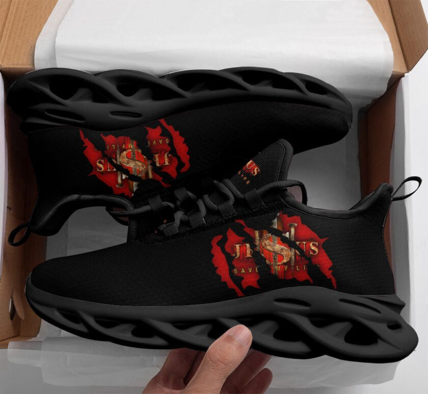 Jesus Saved My Life Running Sneakers Black Max Soul Shoes  For Men And Women - Image 2