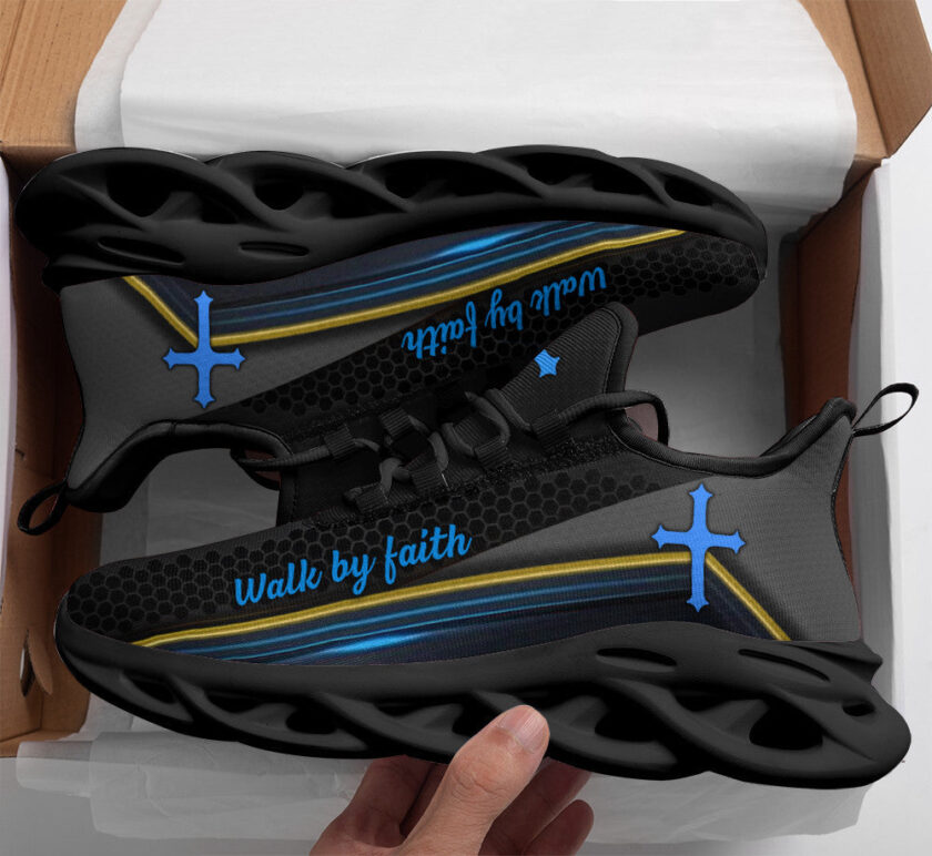Jesus Walk By Faith Black Running Sneakers 3 Max Soul Shoes  For Men And Women - Image 2