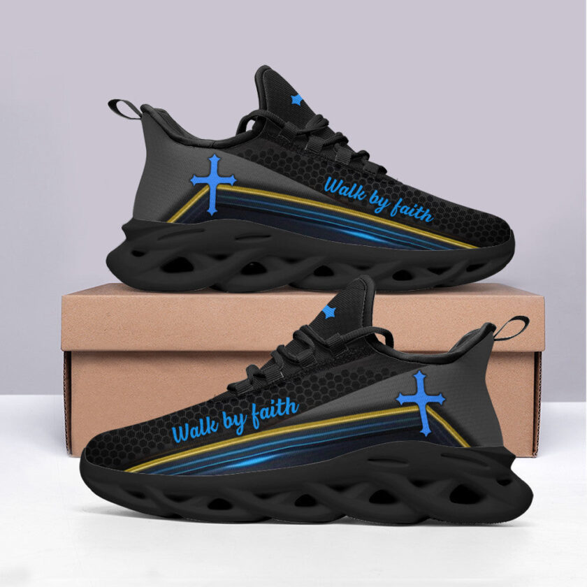 Jesus Walk By Faith Black Running Sneakers 3 Max Soul Shoes  For Men And Women - Image 4