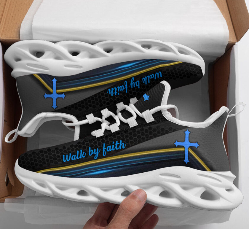 Jesus Walk By Faith Black Running Sneakers 3 Max Soul Shoes  For Men And Women