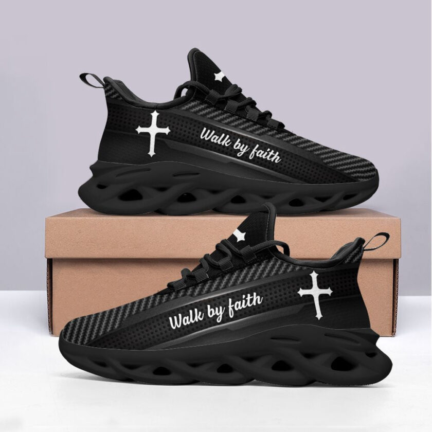 Jesus Walk By Faith Black Running Sneakers 3 Max Soul Shoes  For Men And Women - Image 4