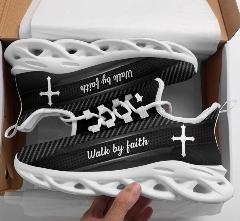 Jesus Walk By Faith Black Running Sneakers 3 Max Soul Shoes  For Men And Women
