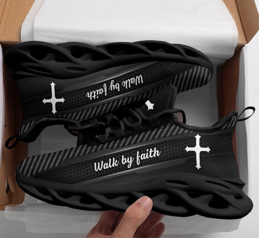 Jesus Walk By Faith Black Running Sneakers 3 Max Soul Shoes  For Men And Women - Image 2