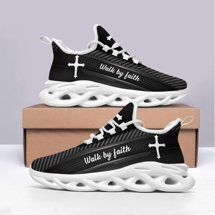 Jesus Walk By Faith Black Running Sneakers 3 Max Soul Shoes  For Men And Women - Image 3