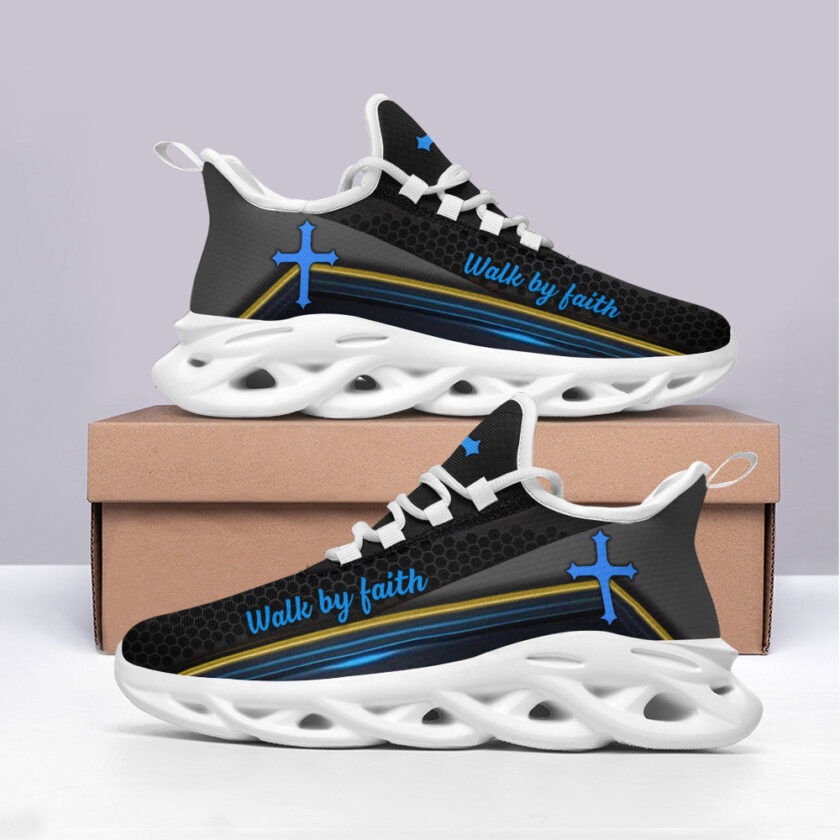 Jesus Walk By Faith Black Running Sneakers 3 Max Soul Shoes  For Men And Women - Image 3