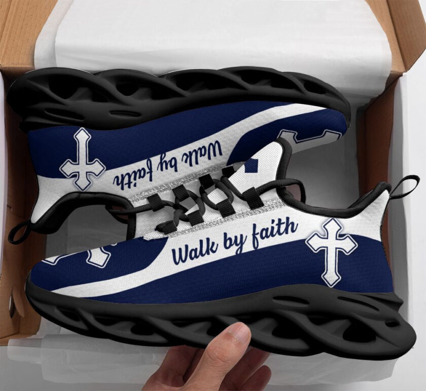 Jesus Walk By Faith Blue Running Sneakers 2 Max Soul Shoes  For Men And Women - Image 2