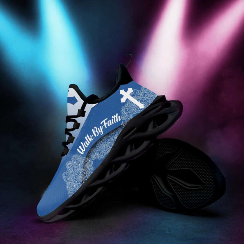 Jesus Walk By Faith Blue Running Sneakers 3 Max Soul Shoes  For Men And Women - Image 2