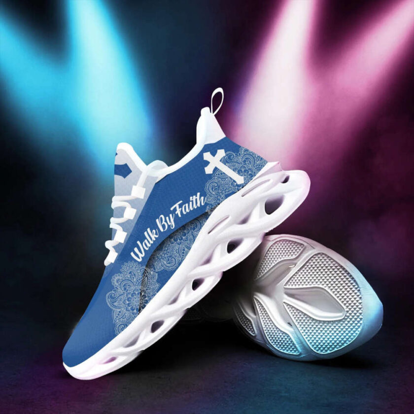 Jesus Walk By Faith Blue Running Sneakers 3 Max Soul Shoes  For Men And Women