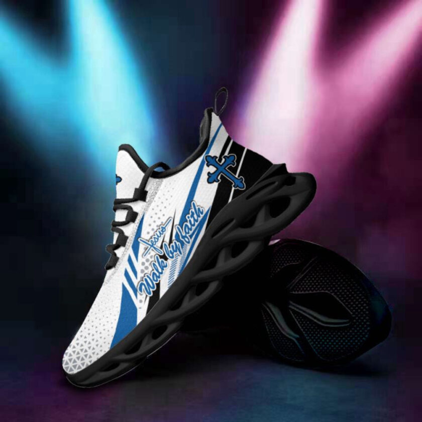 Jesus Walk By Faith Blue Running Sneakers Max Soul Shoes For Men And Women - Image 4