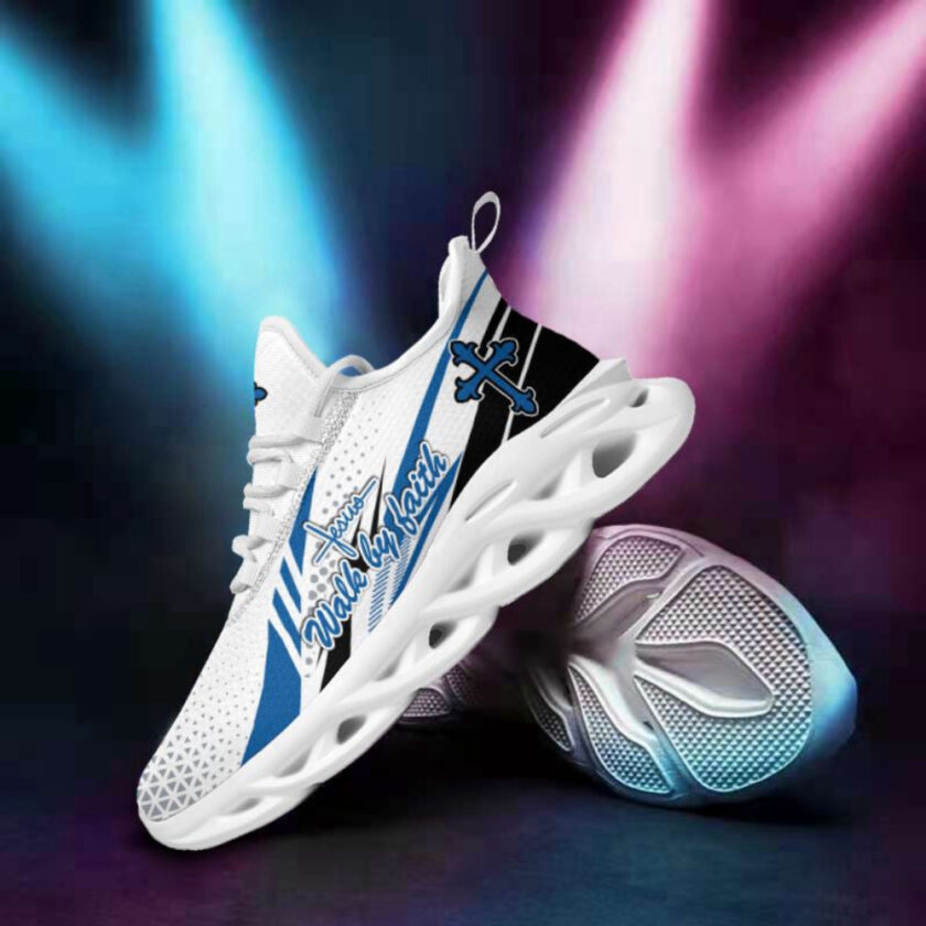 Jesus Walk By Faith Blue Running Sneakers Max Soul Shoes For Men And Women - Image 3